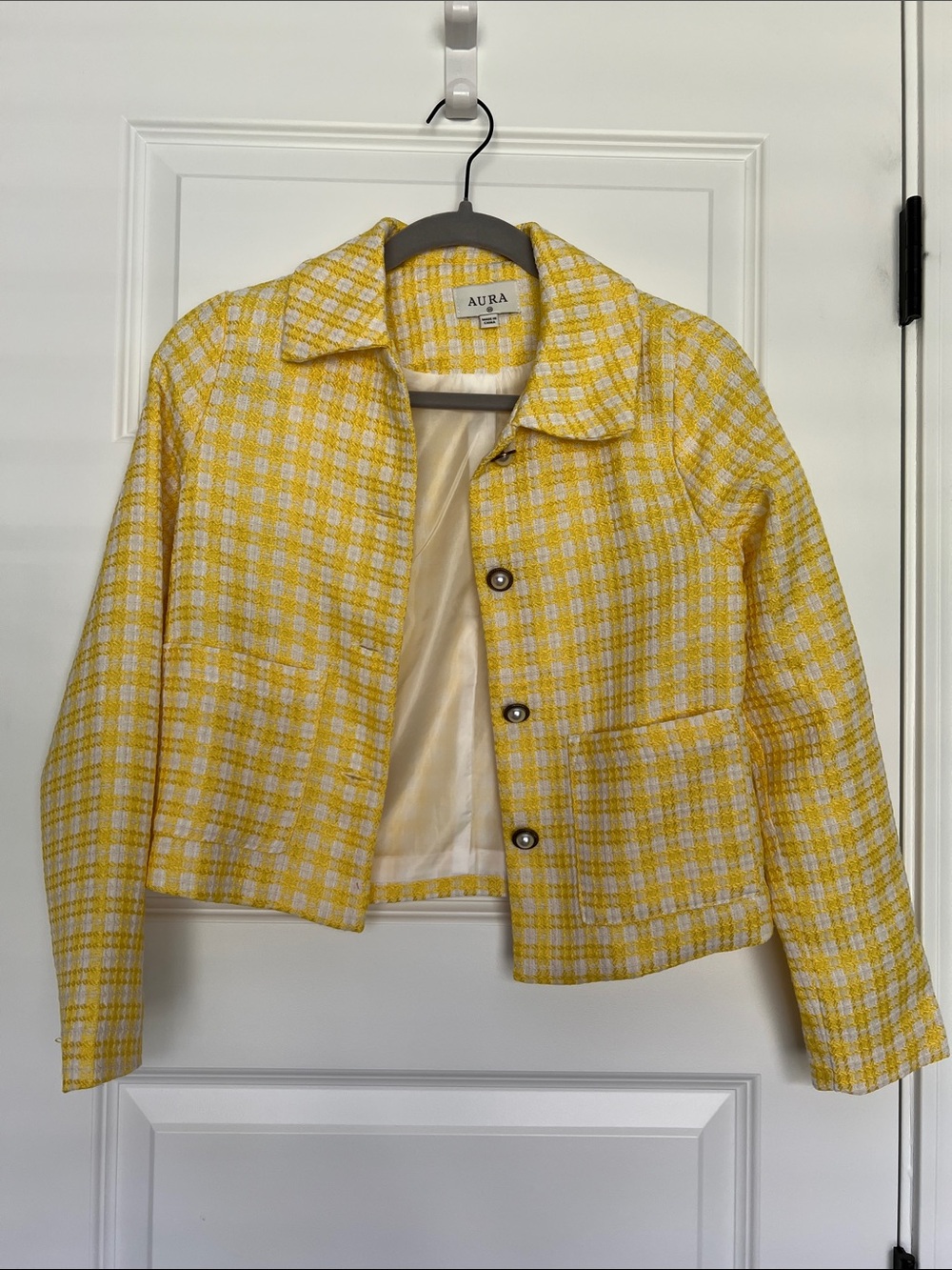 Aura Yellow & White Plaid Tweed Cropped Jacket